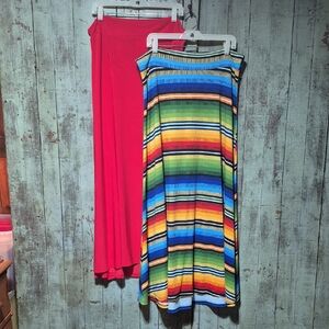 LuLaRoe Bright Pink Maxi and Multicolor Striped Maxi Skirts